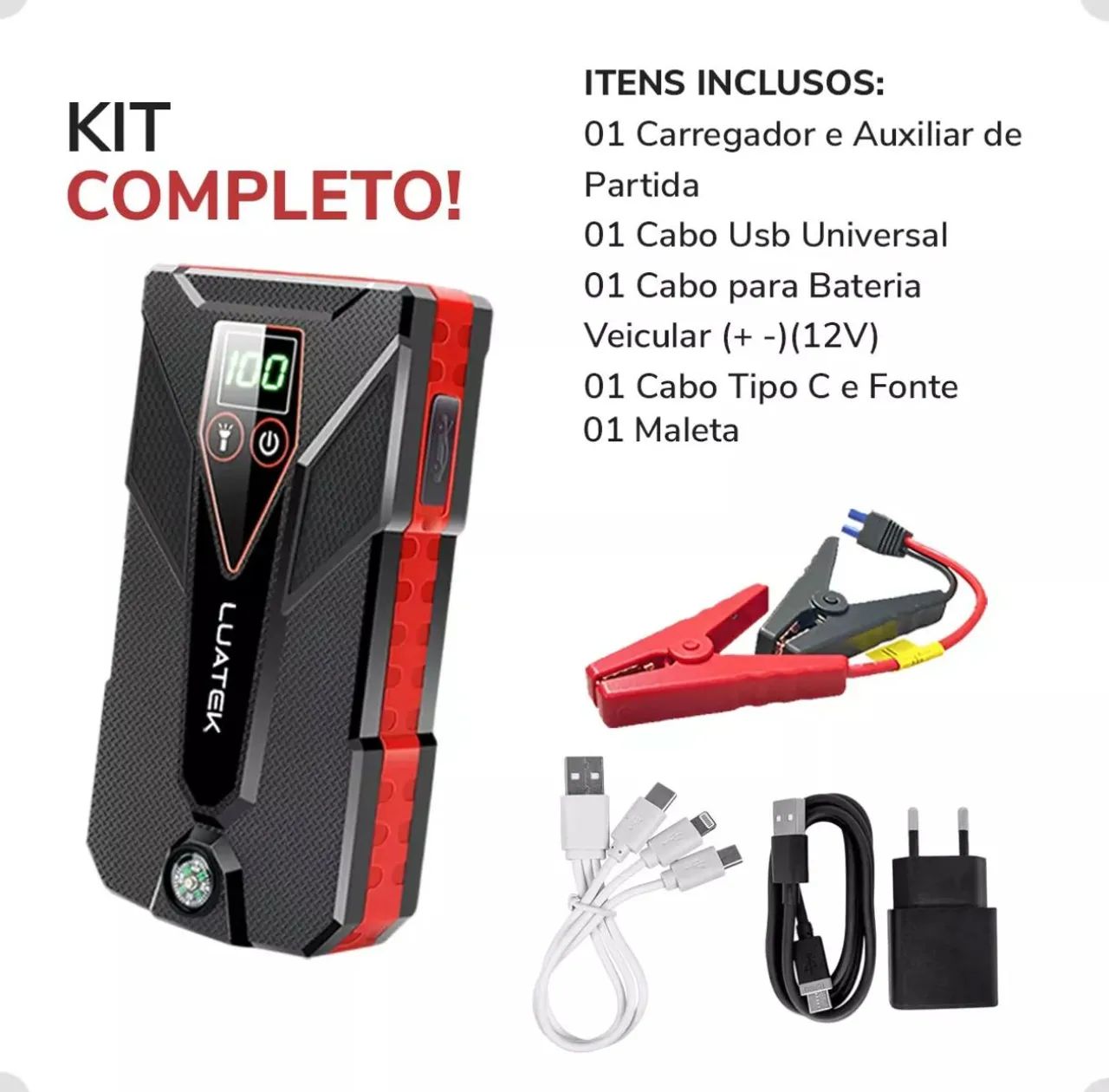 Auxiliar de partida Luatek compressor luz de emergência Power bunker - Foto 3