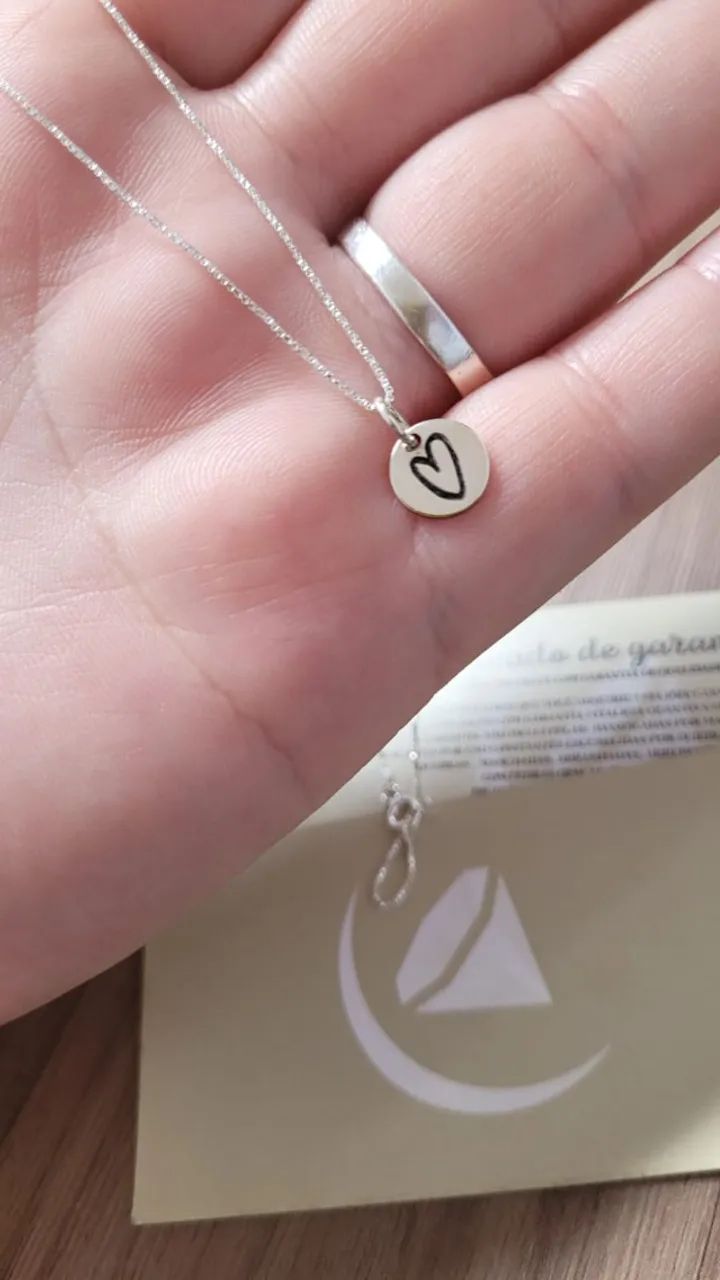 Colar com Medalha Pingente Coração em Prata 925 - Foto 4