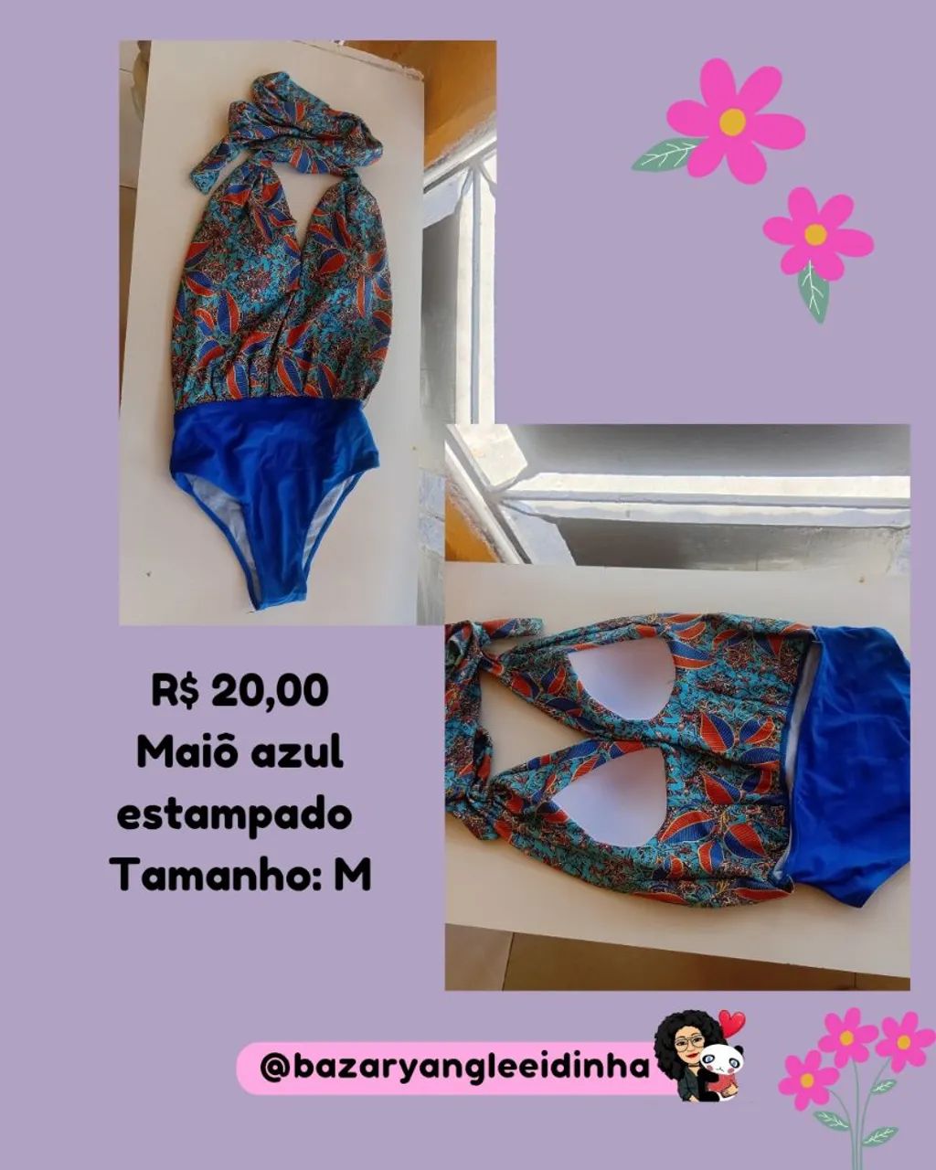 Maiô Azul Estampado Tamanho M