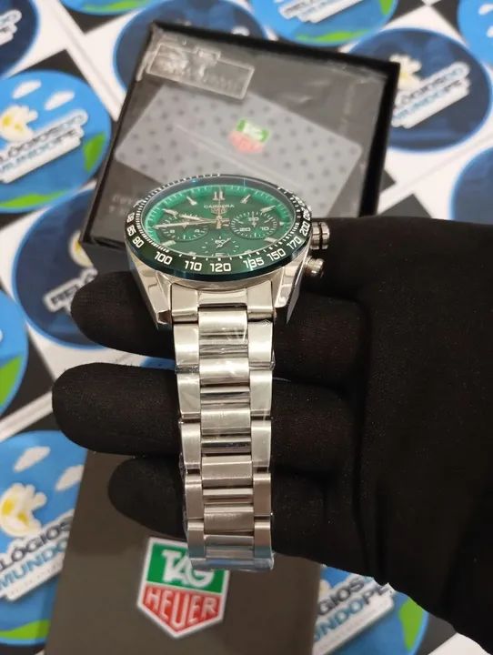 RELOGIO CHNOGRAPH FUNDO VERDE - Foto 4