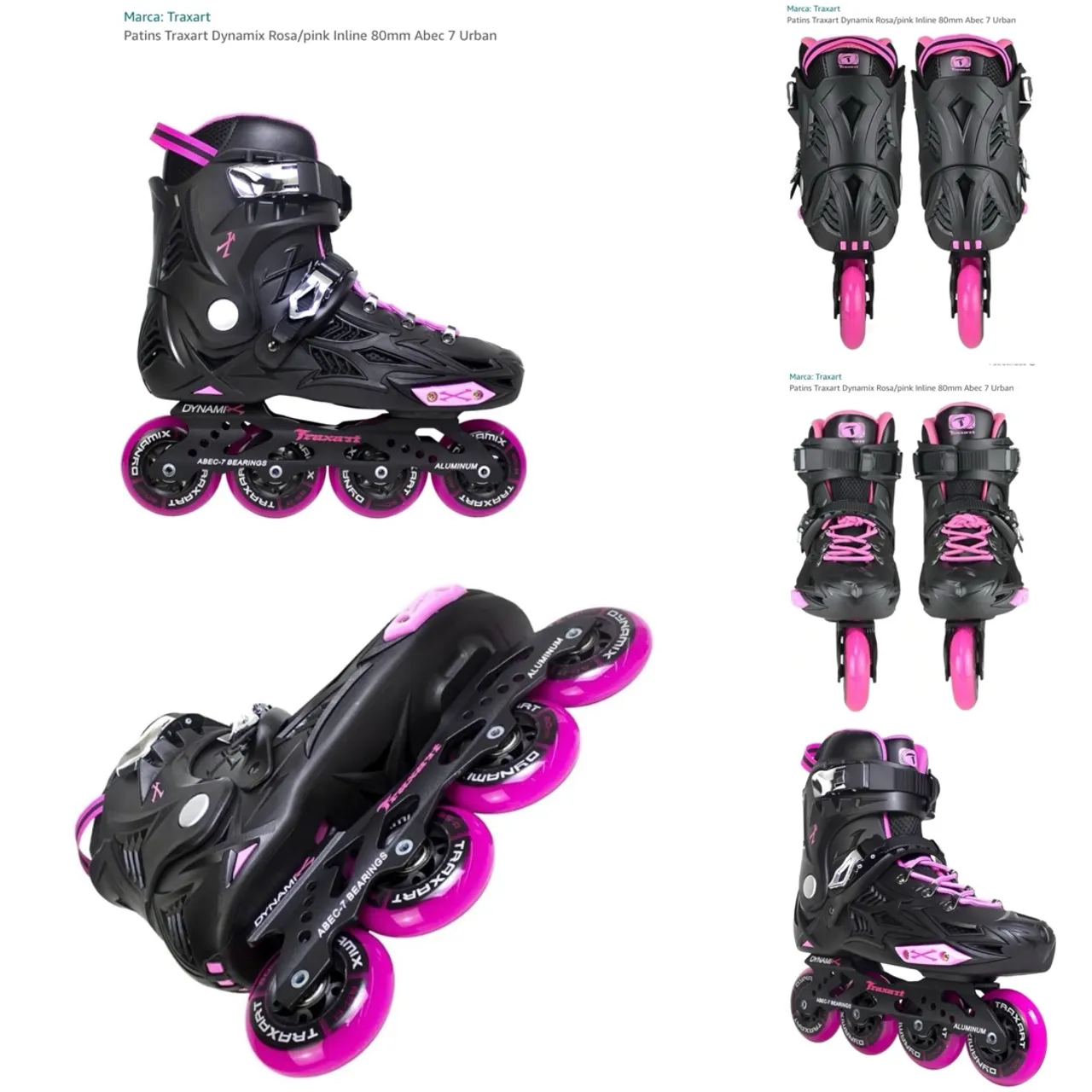 Patins Traxart Dynamix Rosa/Pink Inline 80mm Abec 7 Urban