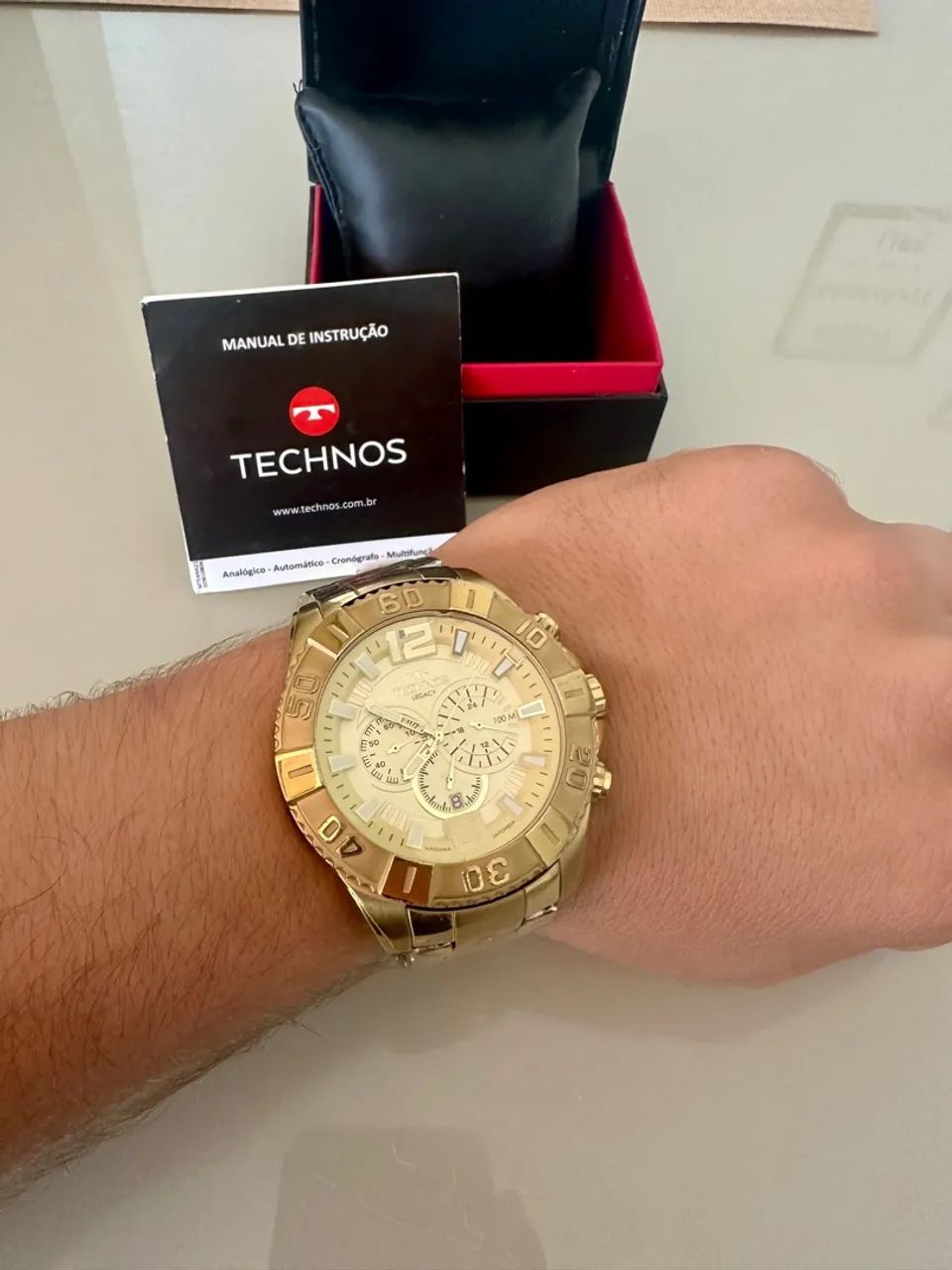 Relógio Technos Masculino Dourado Cronógrafo - Foto 5