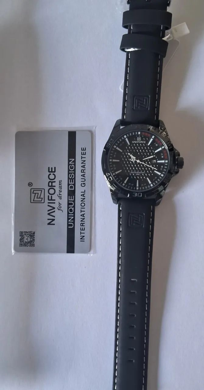 Relógio Naviforce original com pulseira de couro legítimo a prova d'água - Foto 4