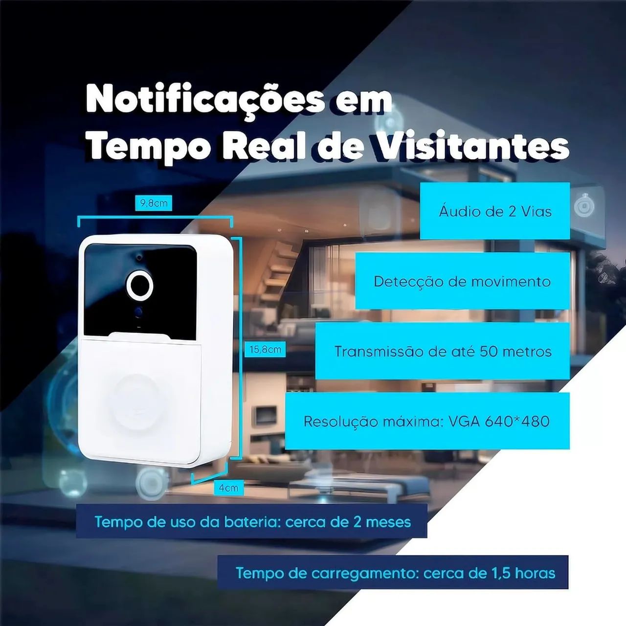 Campainha Inteligente Com Câmera de Segurança Wi-Fi. Entrega Grátis! - Foto 5