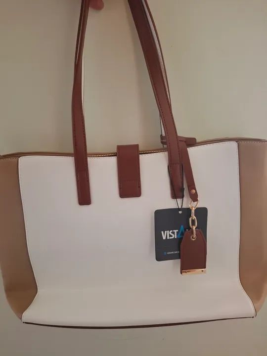 Bolsa de Ombro VistAvie Bege e Branca - Foto 5