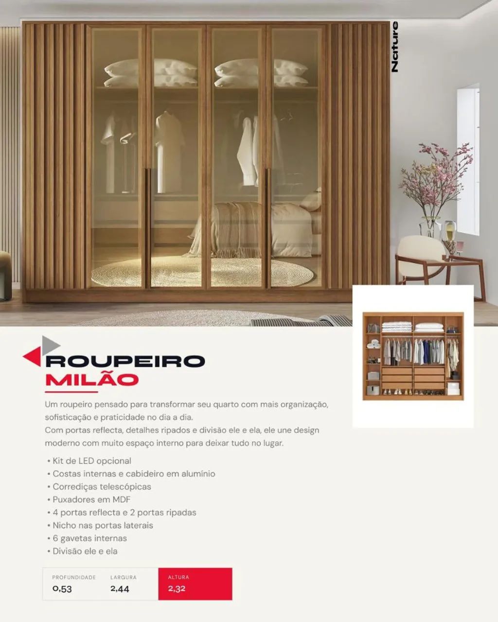 Guarda roupa casal Milão Sem LED
