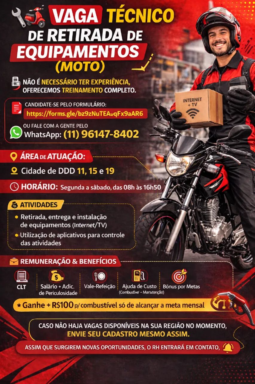 Tecnico Motoboy de retirada CEP 050