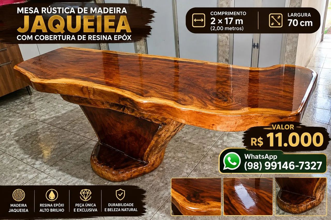 Mesa rústica com resina epox 2x17por70