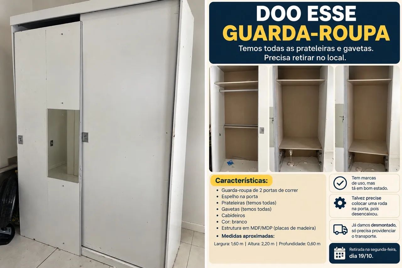 Doação guarda roupa solteiro 