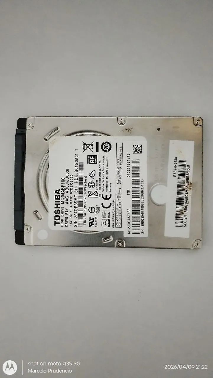 HD 1 Tb Toshiba para notebook