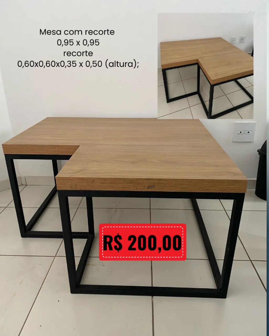 Mesa com recorte lateral 