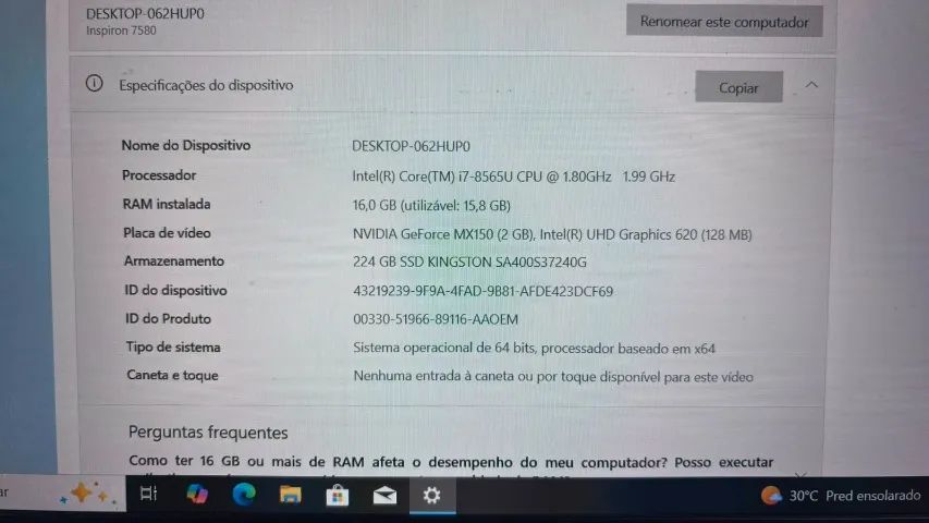Notebook Dell - Intel Core i7 8º - Foto 3