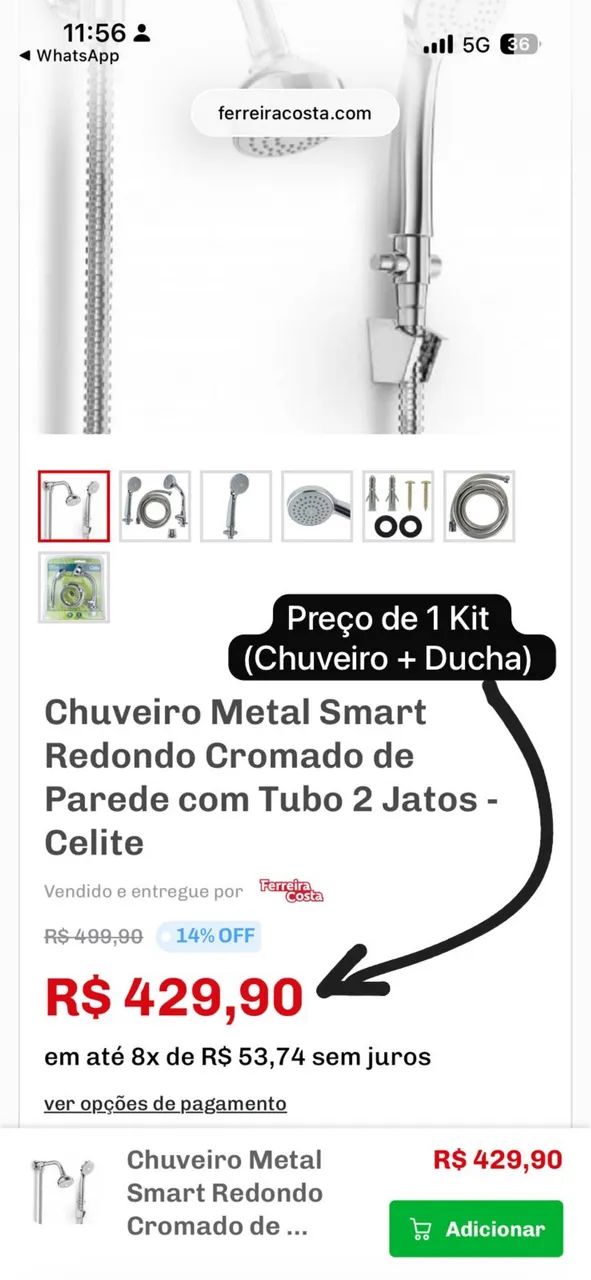 KIT Chuveiro + Ducha CELITE CROMADO - Foto 6