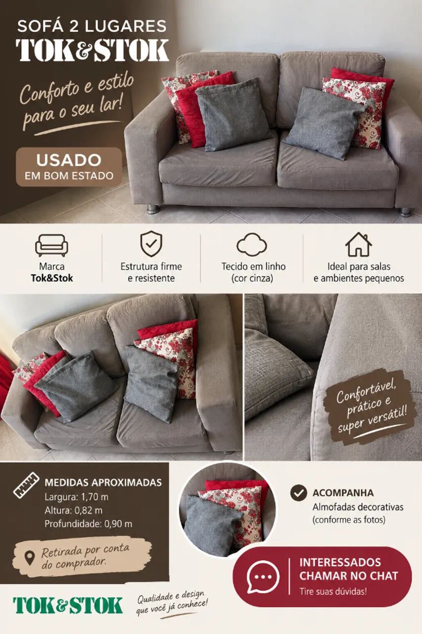 Vende-se Sofá de 2 lugares tok stok 
