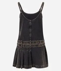 VESTIDO CURTO EM JEANS COM PREGAS E CINTO - Foto 2