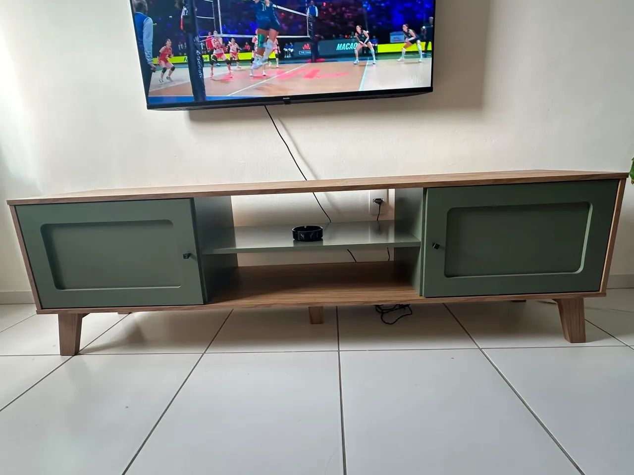 Rack Para Tv Até 75 Polegadas Charlotte 2 Portas Cor Carvalho/Menta - Foto 2