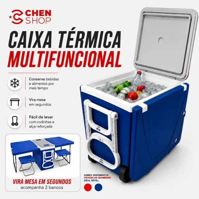 Caixa Térmica Multifuncional 32L 3 em 1 com Mesa e 2 Bancos