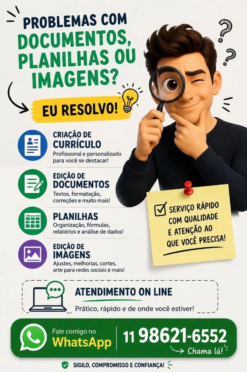 Currículos, Planilhas, documentos e imagens