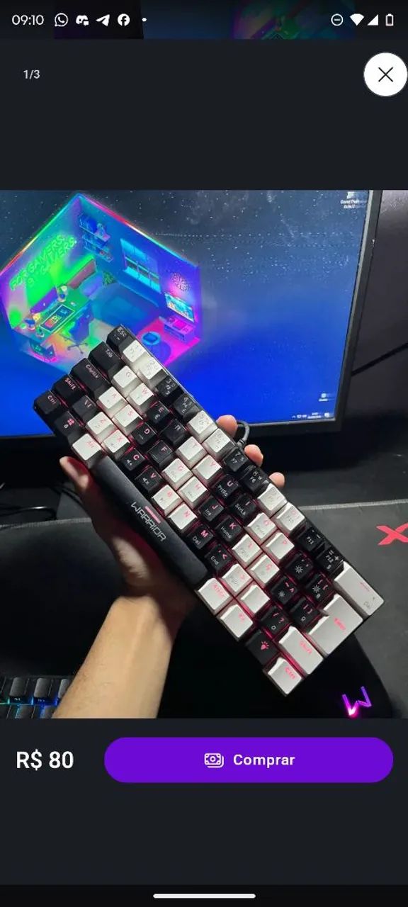 Teclado Gamer Warrior ? RGB, Compacto, Ótimo Estado!