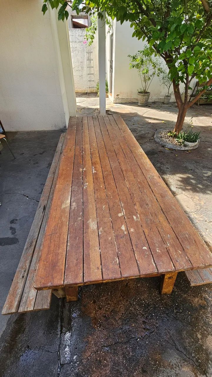 Mesa rústica de madeira maciça + 2 bancos - Foto 3