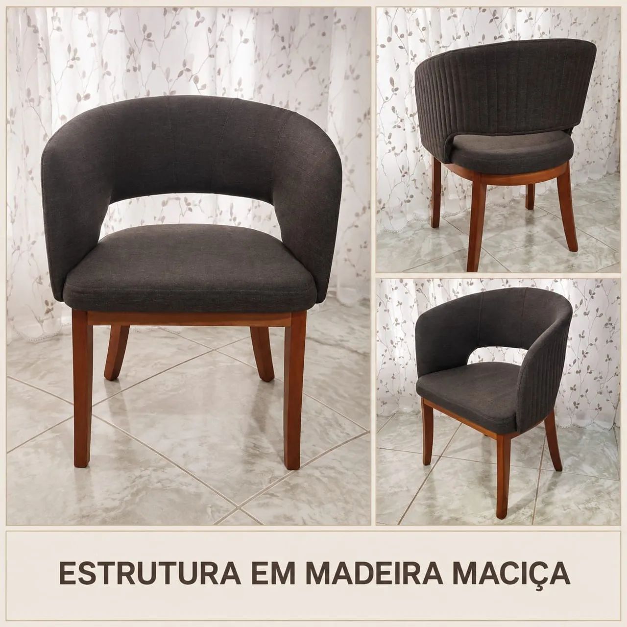 Poltrona com pé de madeira maciça 