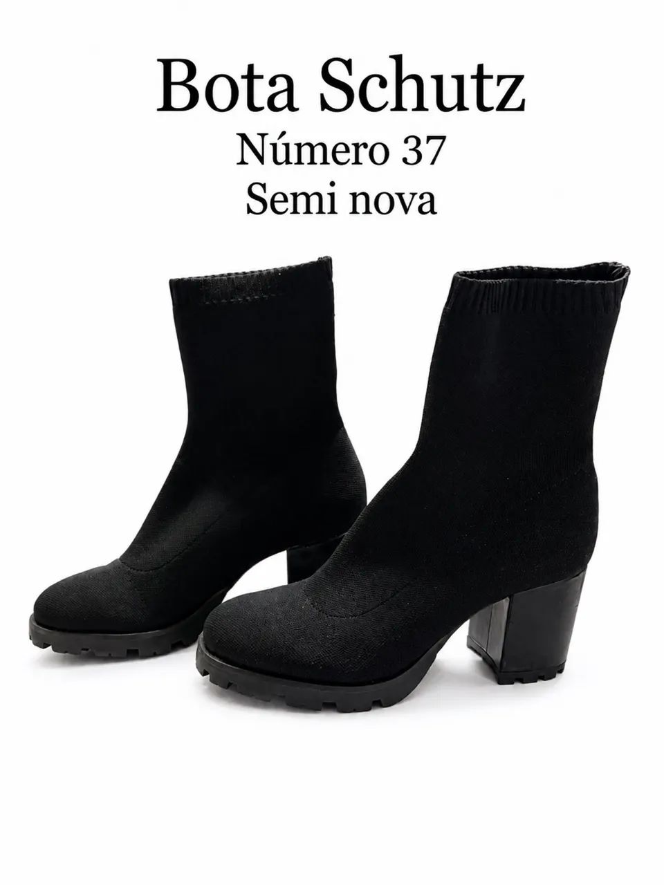 Schutz Bota Salto Bloco Knit Preta - Foto 3