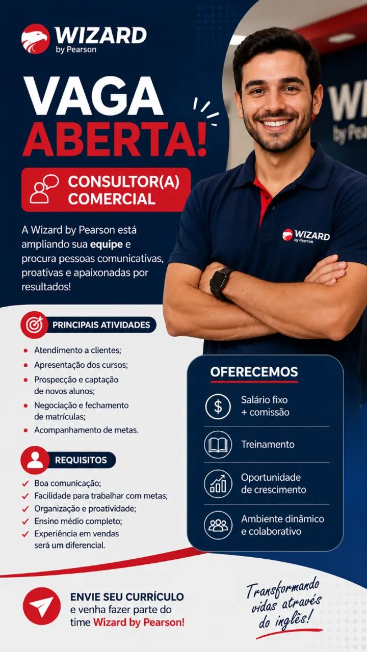 Wizard Sudoeste contrata Recepcionista e Consultor(a) Comercial