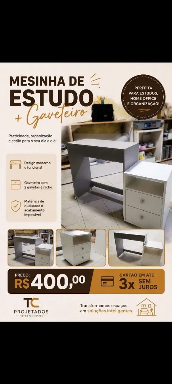 Mesa para escritório ÷ gavetero de apoio 