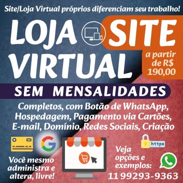 LOJA VIRTUAL ECOMMERCE OU SITE PRÓPRIOS COMPLETOS JÁ VEICULANDO E VENDENDO SEM MENSALIDADE
