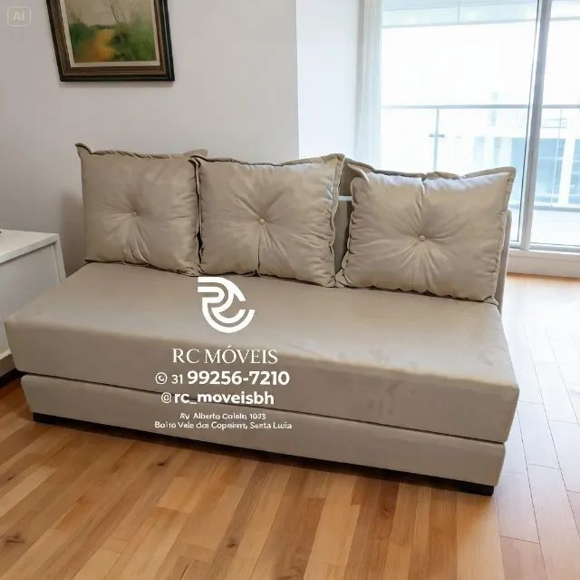 Sofá Cama Bicama 1,70m Suede Cinza D33 Resistente e Aconchegante - Foto 3