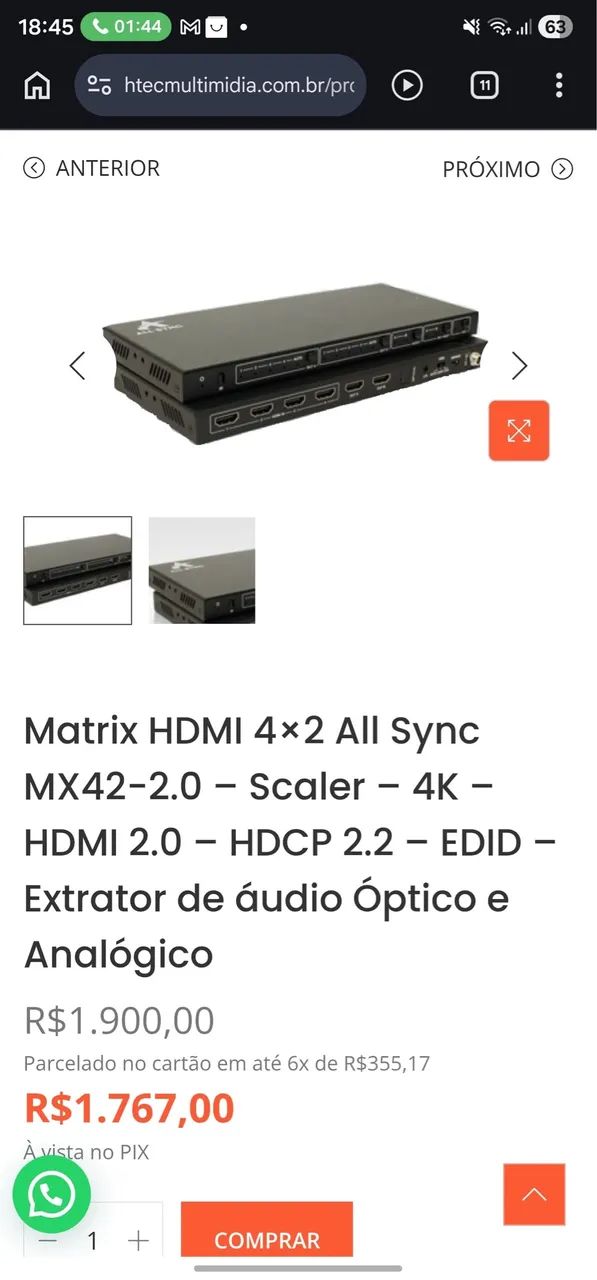 Matrix HDMI 4x2 All Sync MX42 Scaler4K - Foto 4