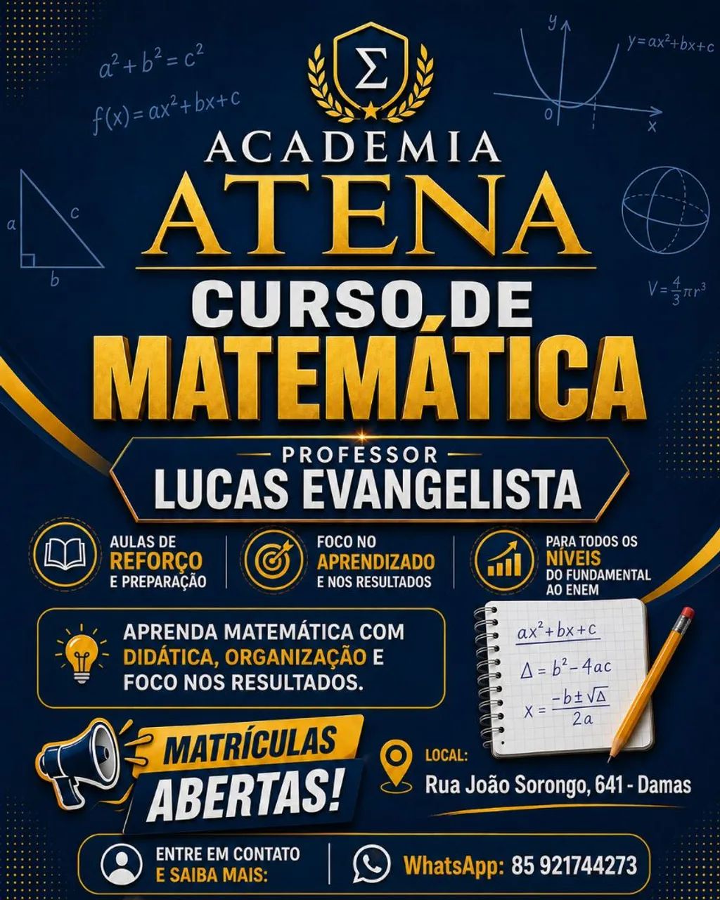 Curso de Matemática Presencial - Academia Atena | Damas