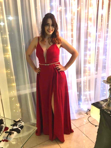vestido de festa vermelho bordô