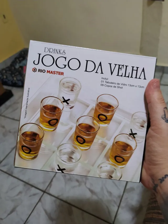 Jogo da Velha Shot Drink 9 copos de vidro Festa Amigos