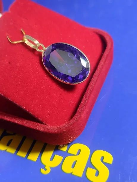 Pingente Pedra Zircônia Lilas Peso 4.30 Gramas 17 x 12 mm Ouro 18 kilates                  - Foto 3