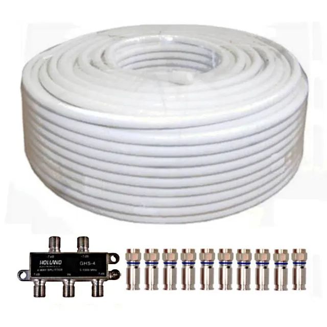 50 Metros Cabo RG6 TFC Amphenol 01 Divisor Hollland GHS-4 Saídas 10 Conectores