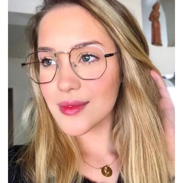 Óculos Armação Hexagonal Para Grau Unissex Clássica - Foto 2