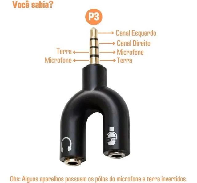 Adaptador Y Microfone e Fone  de Ouvido P3 - Foto 5