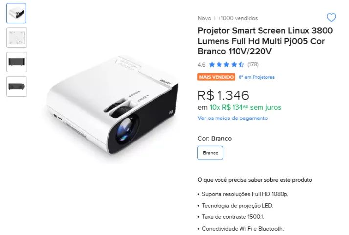 Projetor Smart Screen Multilaser 3800 Lumens Full Hd - Pj005 - Foto 2