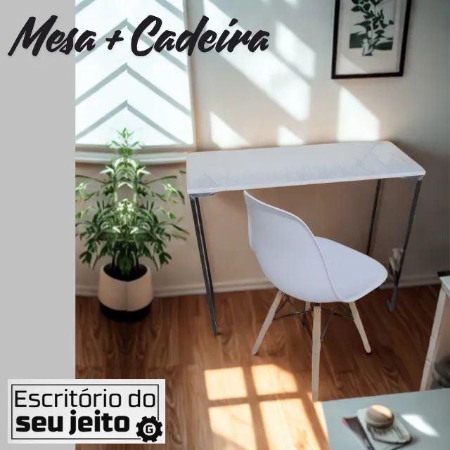 Escrivaninha + cadeira KIT NOVO Mesa Estilo Industrial Multiuso para Escritório Notebook - Foto 4