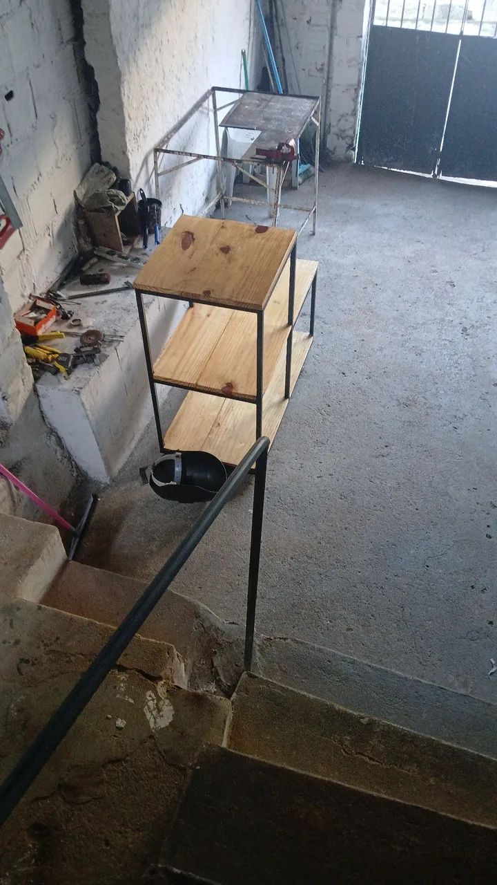 Wooden rack with iron frame