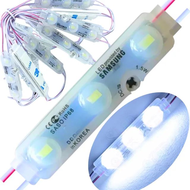 Módulo de Led 20 peças Coreano 5830 3-Leds 12v Lente 160º IP68 Branco Frio Samsung