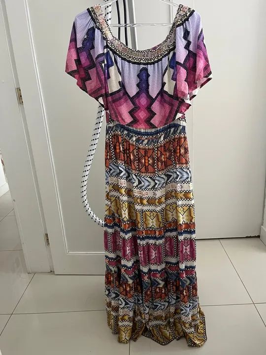 Vestido longo estampado tomara que caia (Farm)