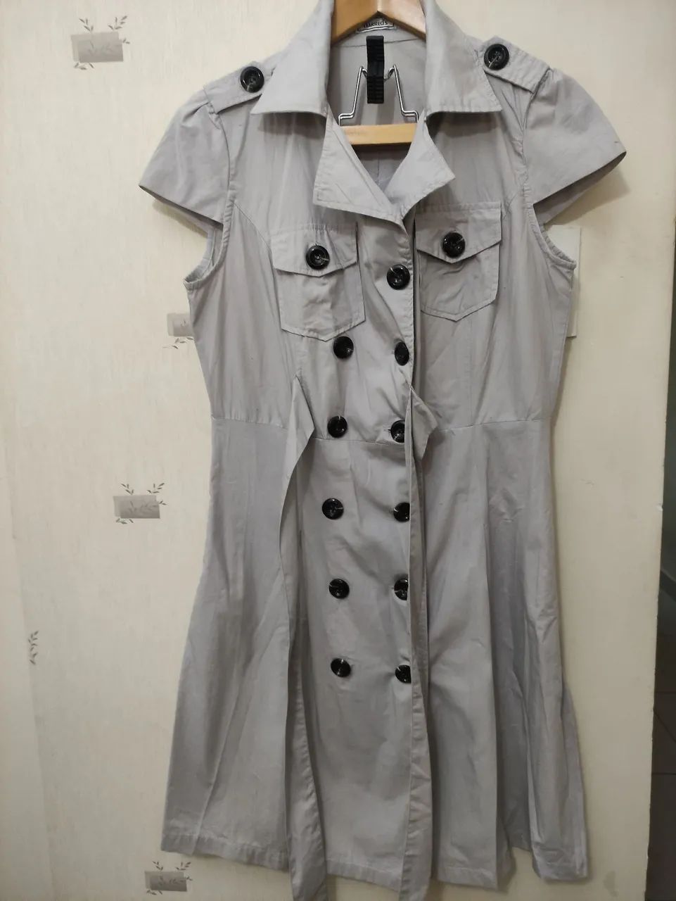 Barretos vestido algodão cinza transpassado 