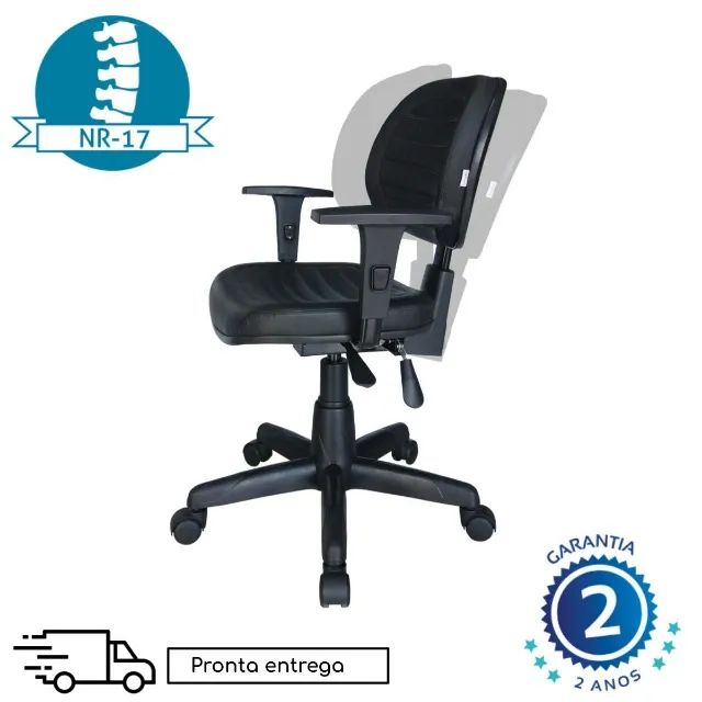 Cadeira Executiva Back System Costurada Braços Reguláveis Preta Conforto 31008