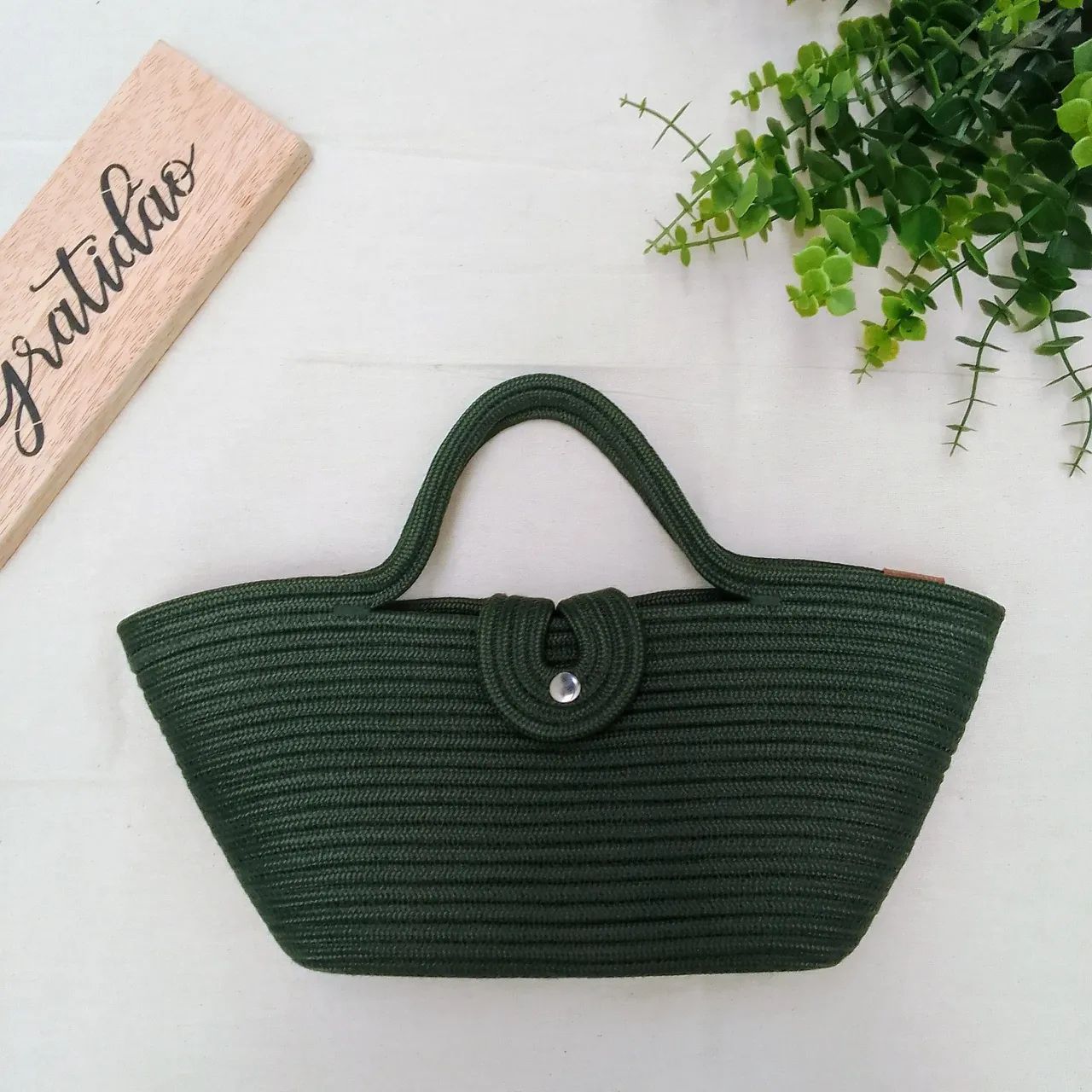 Bolsa Verde Artesanal com Alça de Corda - Foto 5
