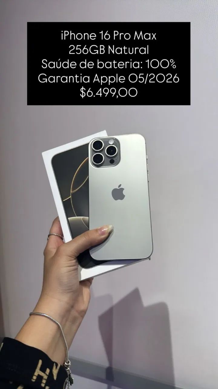 iPhone 16 Pro Max / 256GB / Natural / Saúde de bateria 100