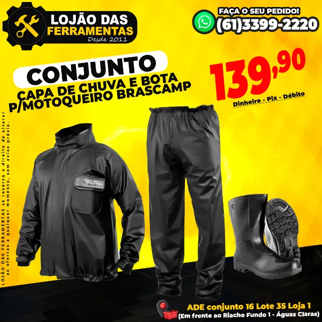 Conjunto Capa de Chuva e Bota Solada Para Motoqueiro Brascamp