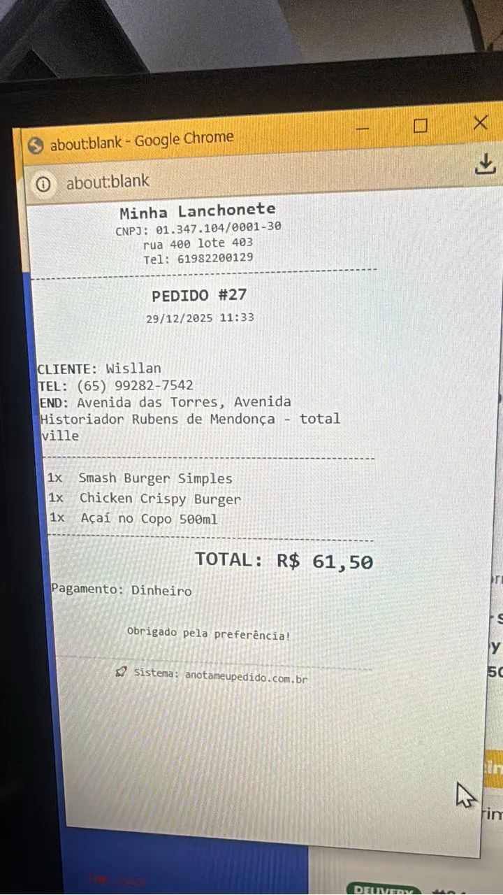 Sistema para lanchonetes ou restaurantes