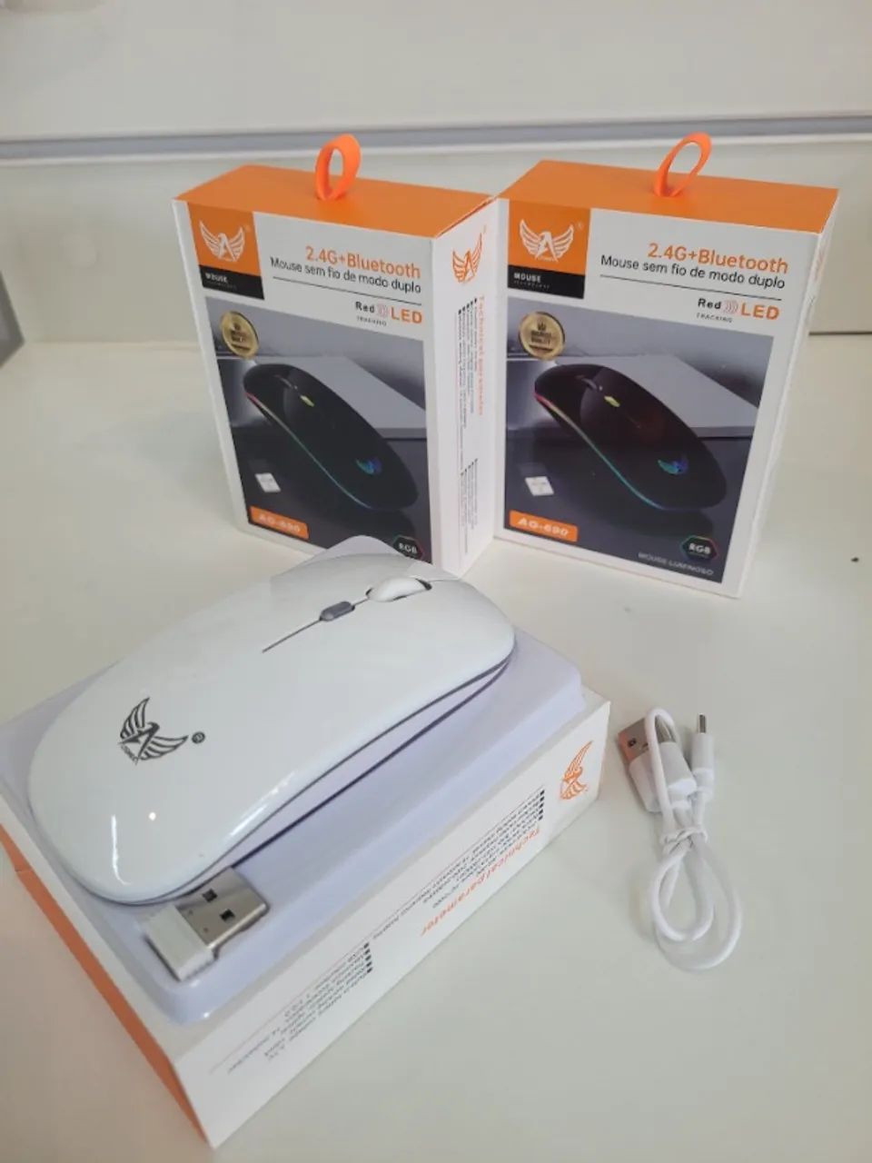 Mouse sem fio RECARREGAVEL 2in1 WiFi e Bluetooth, RGB